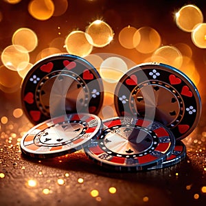 Sparkling dynamic flying poker casino chips, showing the excitement and thrill of gambling