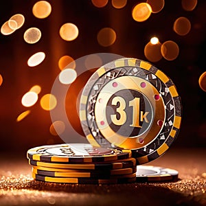 Sparkling dynamic flying poker casino chips, showing the excitement and thrill of gambling