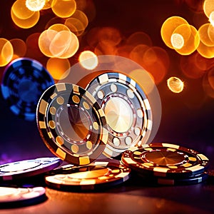 Sparkling dynamic flying poker casino chips, showing the excitement and thrill of gambling