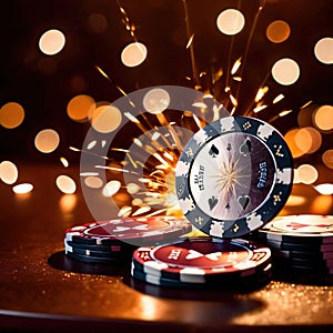 Sparkling dynamic flying poker casino chips, showing the excitement and thrill of gambling