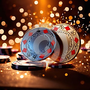 Sparkling dynamic flying poker casino chips, showing the excitement and thrill of gambling