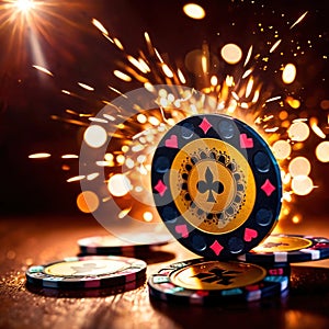 Sparkling dynamic flying poker casino chips, showing the excitement and thrill of gambling