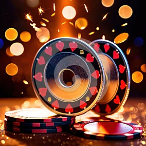 Sparkling dynamic flying poker casino chips, showing the excitement and thrill of gambling