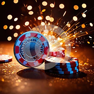 Sparkling dynamic flying poker casino chips, showing the excitement and thrill of gambling