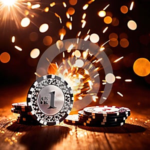 Sparkling dynamic flying poker casino chips, showing the excitement and thrill of gambling