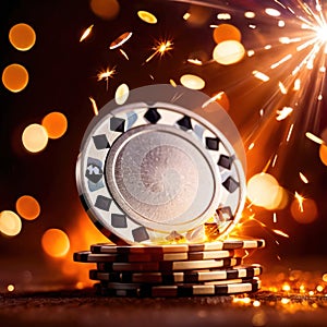 Sparkling dynamic flying poker casino chips, showing the excitement and thrill of gambling