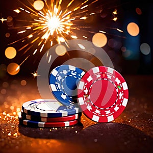 Sparkling dynamic flying poker casino chips, showing the excitement and thrill of gambling