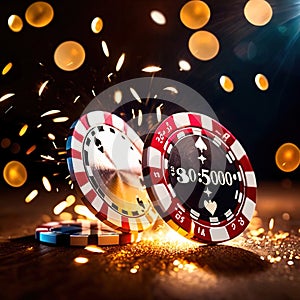 Sparkling dynamic flying poker casino chips, showing the excitement and thrill of gambling