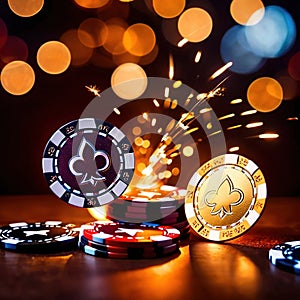 Sparkling dynamic flying poker casino chips, showing the excitement and thrill of gambling