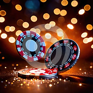 Sparkling dynamic flying poker casino chips, showing the excitement and thrill of gambling