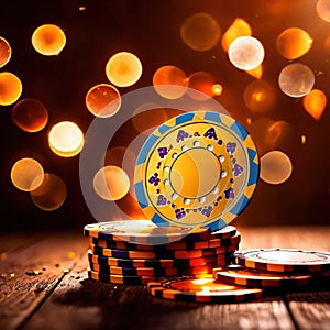 Sparkling dynamic flying poker casino chips, showing the excitement and thrill of gambling