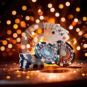 Sparkling dynamic flying poker casino chips, showing the excitement and thrill of gambling