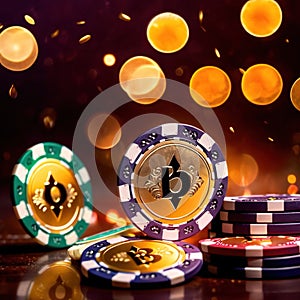 Sparkling dynamic flying poker casino chips, showing the excitement and thrill of gambling