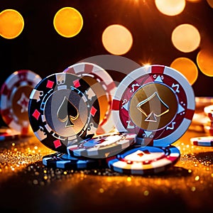 Sparkling dynamic flying poker casino chips, showing the excitement and thrill of gambling