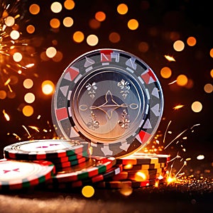 Sparkling dynamic flying poker casino chips, showing the excitement and thrill of gambling