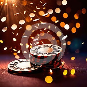 Sparkling dynamic flying poker casino chips, showing the excitement and thrill of gambling