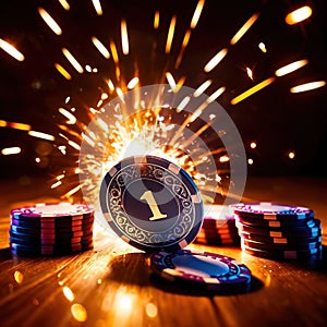 Sparkling dynamic flying poker casino chips, showing the excitement and thrill of gambling