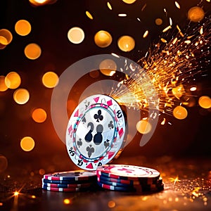 Sparkling dynamic flying poker casino chips, showing the excitement and thrill of gambling