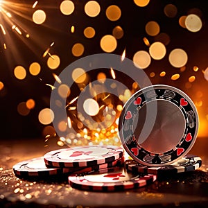 Sparkling dynamic flying poker casino chips, showing the excitement and thrill of gambling