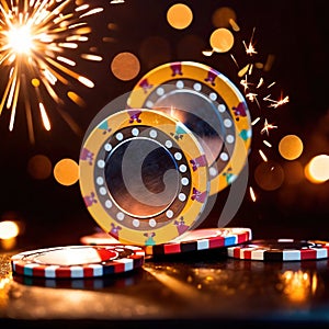 Sparkling dynamic flying poker casino chips, showing the excitement and thrill of gambling