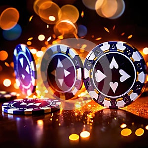 Sparkling dynamic flying poker casino chips, showing the excitement and thrill of gambling