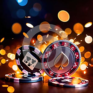 Sparkling dynamic flying poker casino chips, showing the excitement and thrill of gambling