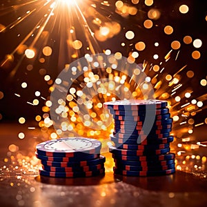 Sparkling dynamic flying poker casino chips, showing the excitement and thrill of gambling