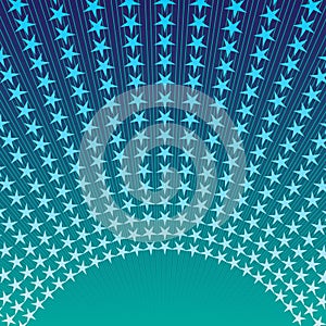 Sparkling frame with rays and blue gradient stars and place for text