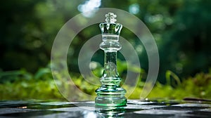 Sparkling Glass Chess King On Green Grass Chessboard