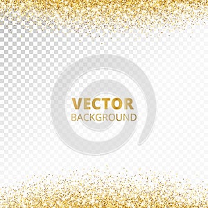 Sparkling glitter border, frame. Falling golden dust isolated on transparent background. Vector decoration.