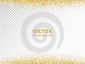 Sparkling glitter border, frame. Falling golden dust isolated on transparent background. Vector decoration.