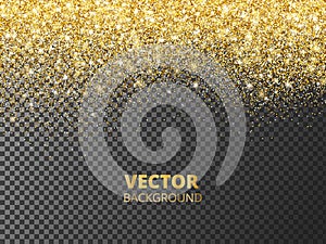 Sparkling glitter border, frame. Falling golden dust isolated on transparent background. Vector decoration.