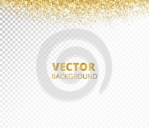 Sparkling glitter border, frame. Falling golden dust isolated on transparent background. Vector decoration.