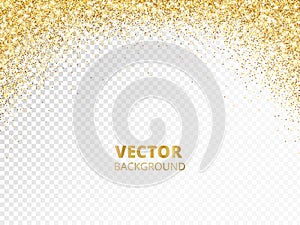 Sparkling glitter border, frame. Falling golden dust isolated on transparent. Vector gold glittering decoration. photo