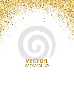 Sparkling glitter border, frame. Falling golden dust isolated on white background. Vector gold glittering decoration.