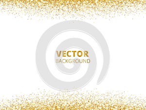 Sparkling glitter border, frame. Falling golden dust isolated on white background. Vector gold glittering decoration.