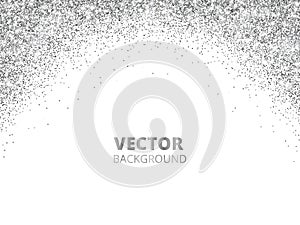 Sparkling glitter border, frame. Falling silver dust isolated on white background. Vector glittering decoration.