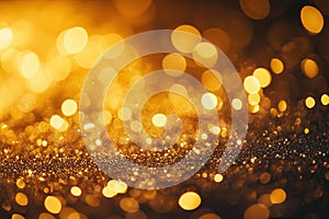 Sparkling golden bokeh background with shimmering lights creating a warm and inviting atmosphere at dusk