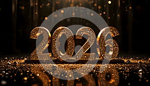 Sparkling Golden 2026 Diamond Textured Numbers On Luxury Festive Background