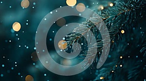 Sparkling golden holiday lights with soft bokeh effect on a dark blue background photo