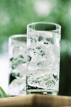 Sparkling mineral water with icecubes