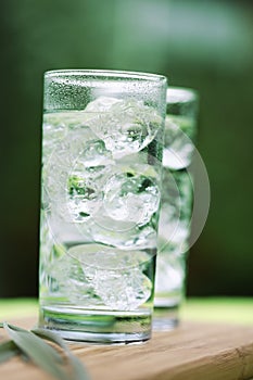 Sparkling mineral water with icecubes