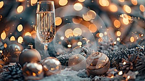 Sparkling New Year\'s Eve Celebration with Champagne and Shiny Decorations