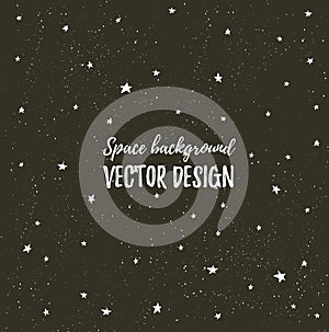 Sparkling nights sky with stars and dark space. Vector hand drawn stylish background.