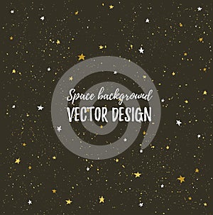 Sparkling nights sky with stars and dark space. Vector hand drawn stylish background.