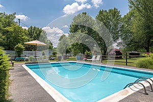 sparkling pool on a sunny day, with sunbathers in view