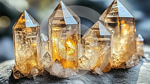 Sparkling quartz crystals cluster photo