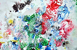 Sparkling red green red black gray blue pink colors and hues. Abstract wet paint background. Painting spots.