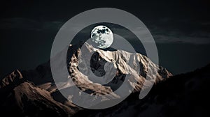 A sparkling snow-covered mountaintop reflecting the light of a full moon created with Generative AI