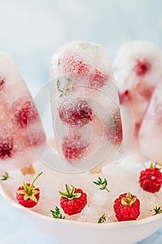 Soda, Raspberry and Thyme Ice Pops